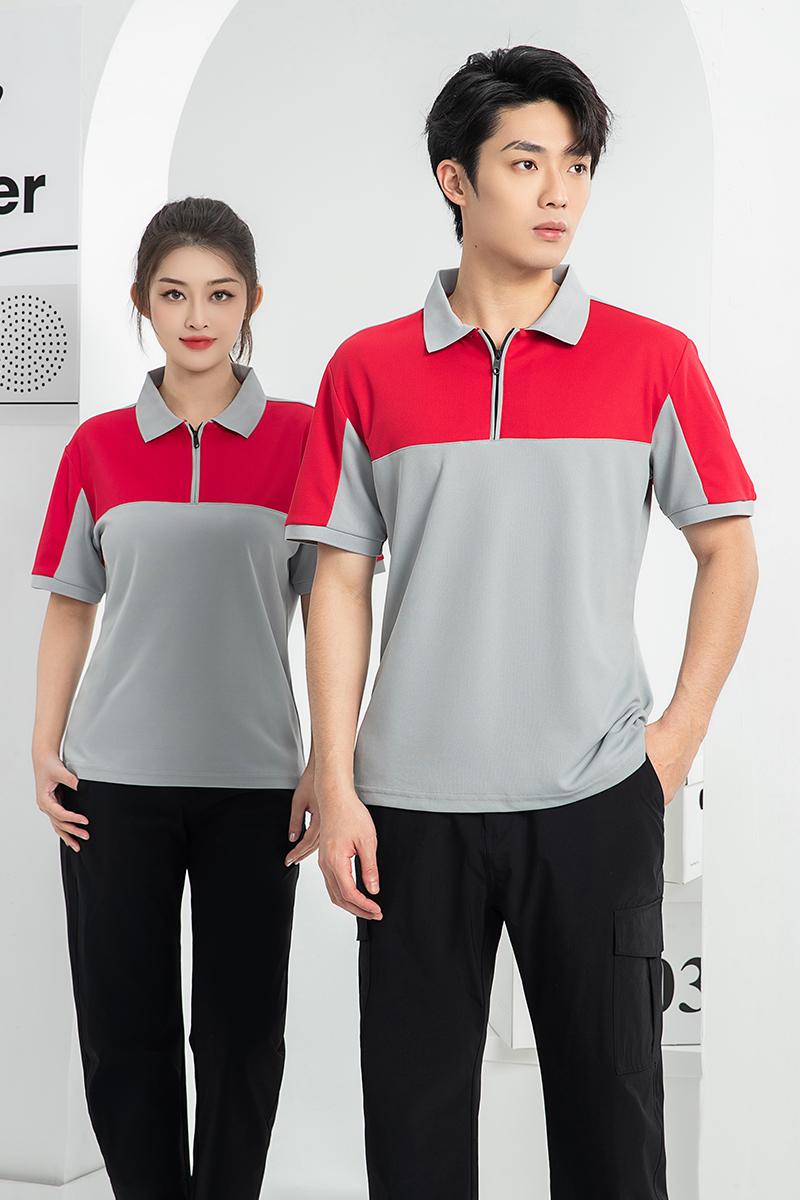 T01- Workwear Lapel Quick Drying Color Blocked Zipper Polo Shirt Short Sleeved Polo Short Sleeved Lapel