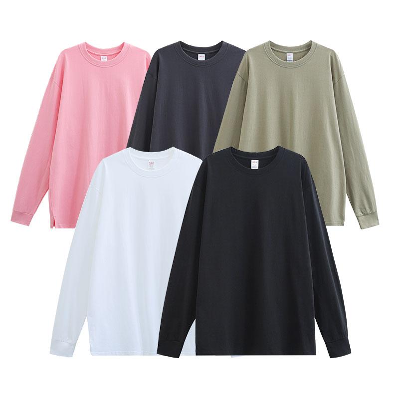 8815 # 240g Heavy-duty Combed Cotton Hem Slit Round Neck Long Sleeved T-shirt Long Sleeved Round Neck