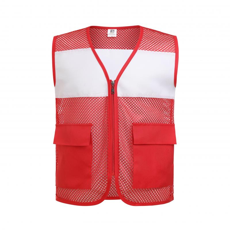 M4003- Fishing Net Red And White Color Blocked Vest Single-layer