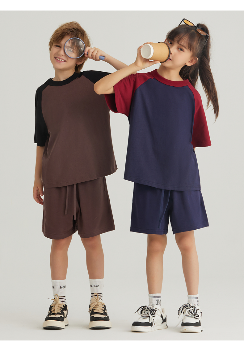 BT011 240g Children's Retro Shoulder Short Sleeved Children's T-shirt Short Sleeved Round Neck