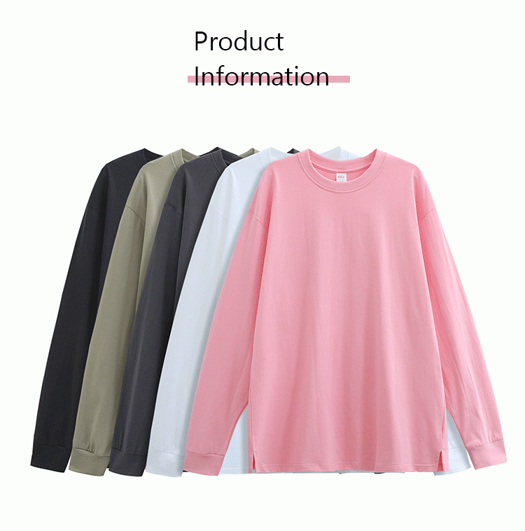 05C # 240g Pure Cotton Combed Tight Siro Ribbed Sleeves Long Sleeves T Sleeves (split Hem) T-shirt Long Sleeves Round Neck