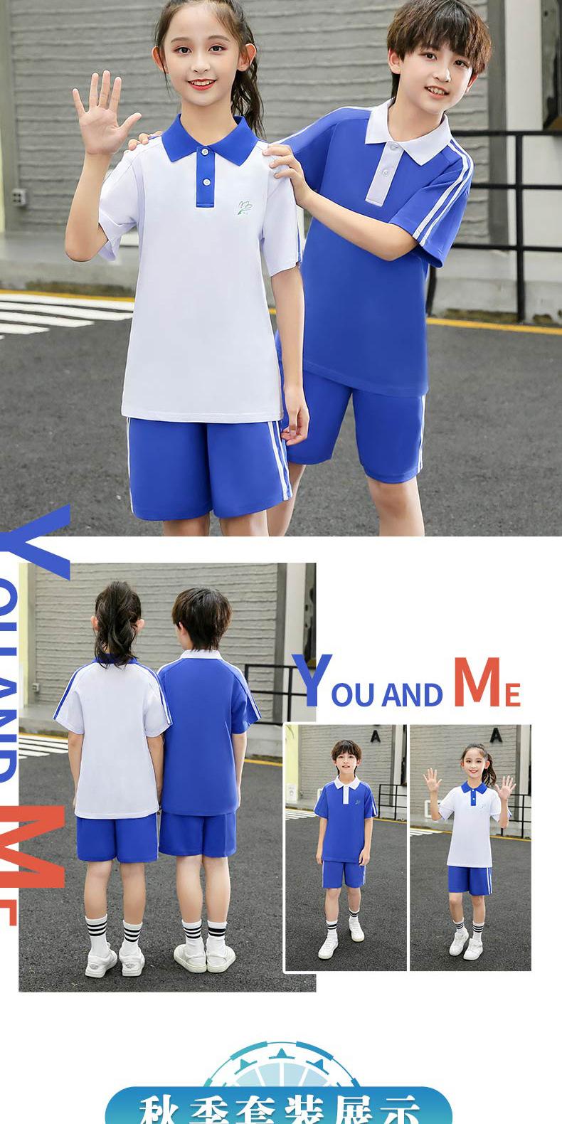 F1071 Elementary School Summer Short Sleeved School Uniform Set With Customizable School Emblem