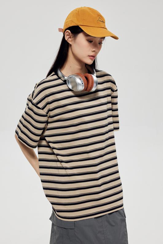 Round Neck Striped Light Version Trendy T-shirt 51191 # Short Sleeved Round Neck