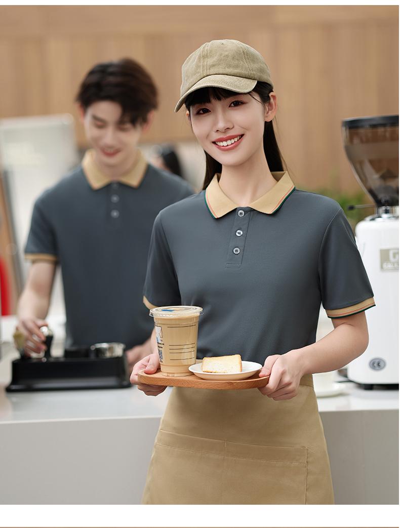 F6622- Intercolor Collar Coffee Milk Tea Casual Outdoor Shake Hands Internet Red POLO Short Sleeve Polo Short Sleeve Collar