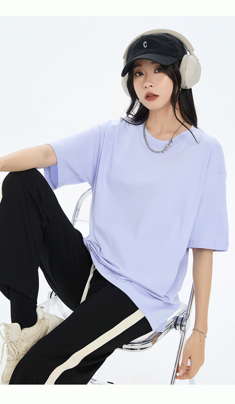 A5021-240g Off Shoulder Short Sleeved Round Neck Pure Cotton T-shirt