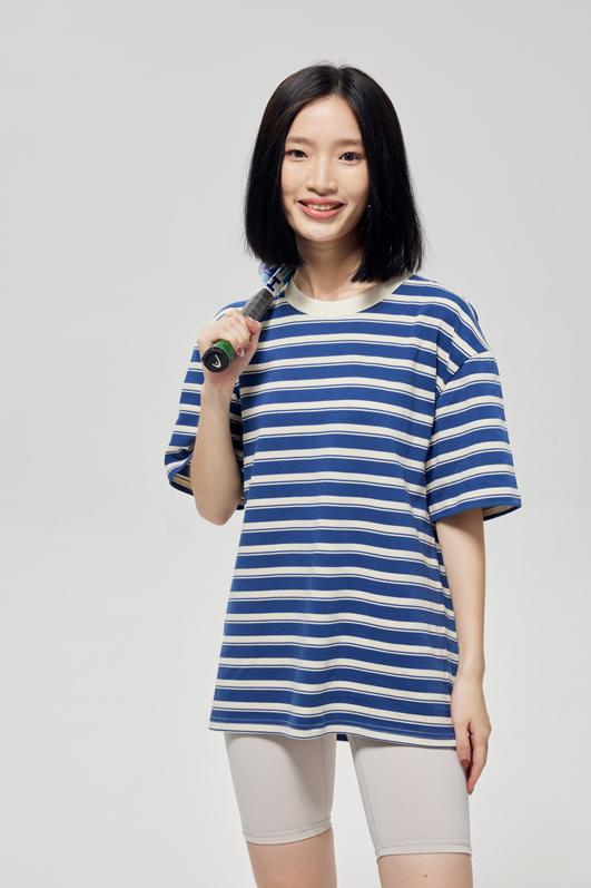 Round Neck Striped Light Version Trendy T-shirt 51191 # Short Sleeved Round Neck