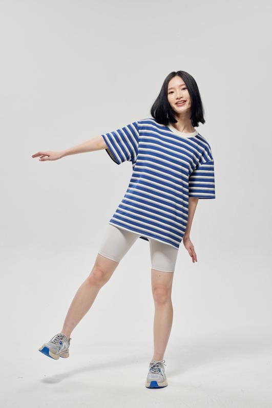 Round Neck Striped Light Version Trendy T-shirt 51191 # Short Sleeved Round Neck