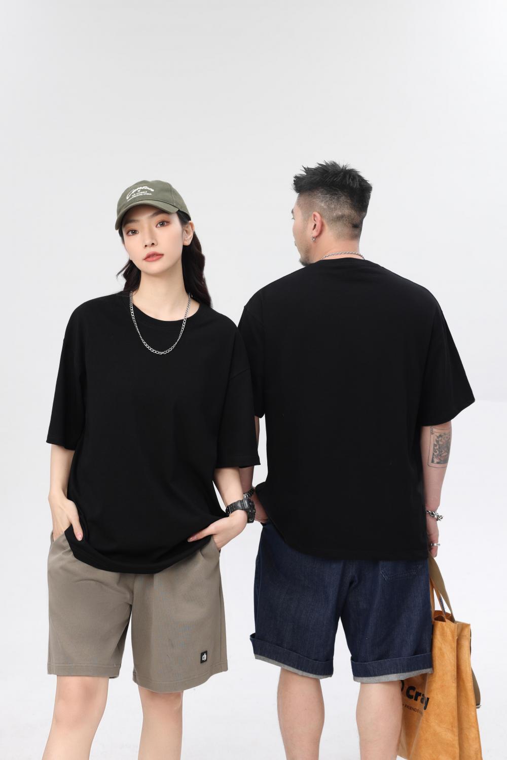 Premium 300g Trendy European Style Off Shoulder Round Neck T-shirt With Short Sleeved Round Neck