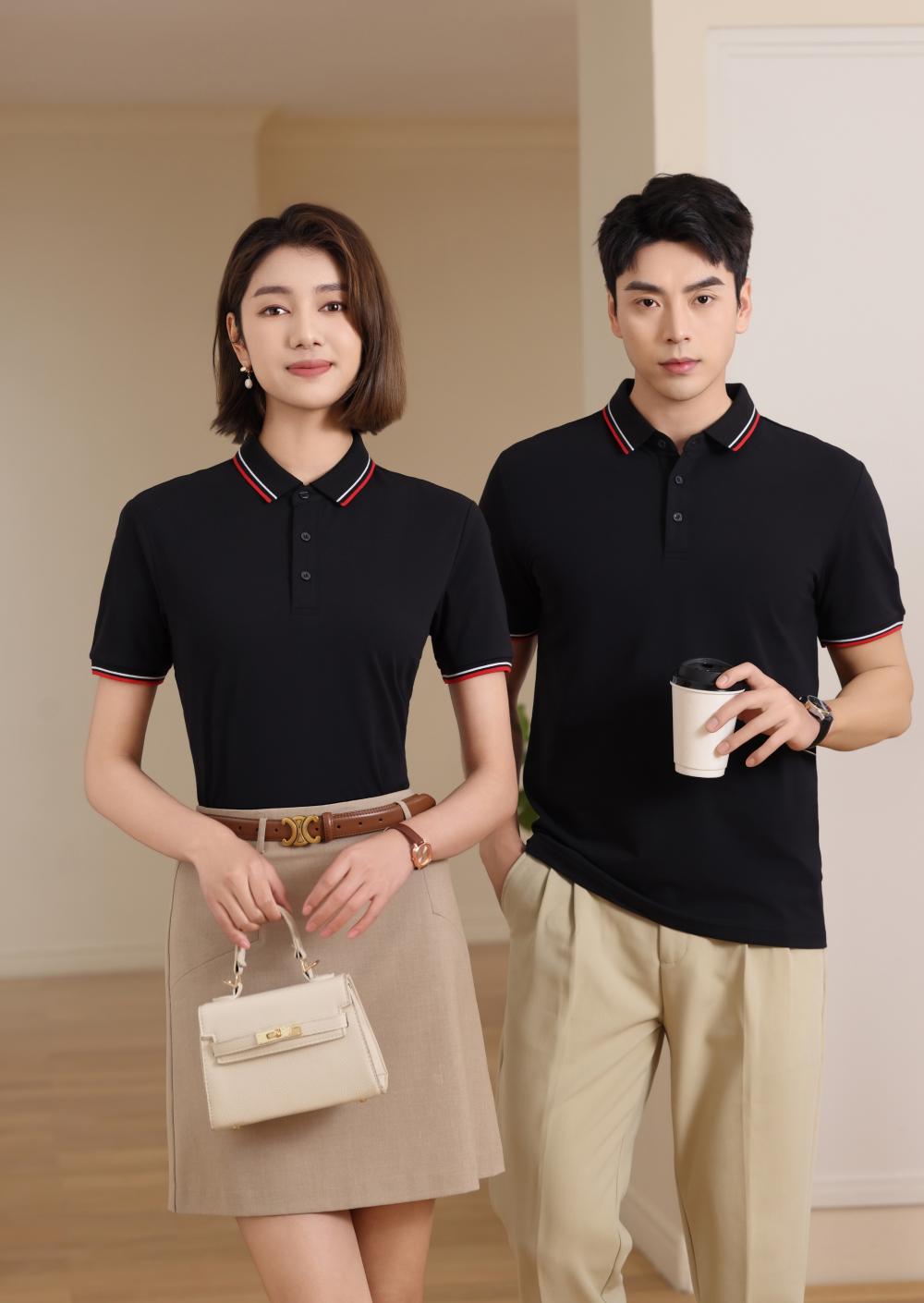 BT6698 Mulberry Silk Intercolor Collar Polo Short Sleeve Collar