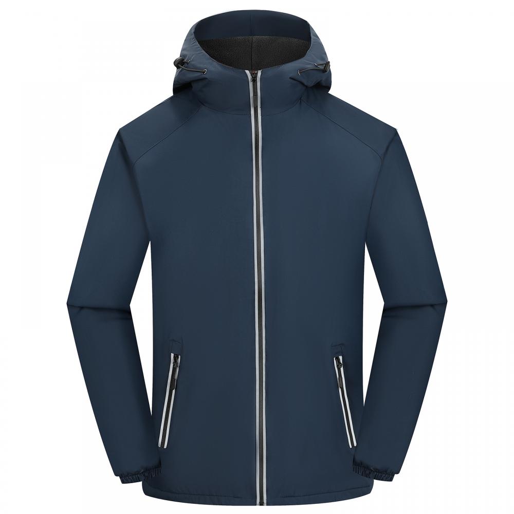 F8802 Reflective Zipper Single Layer Velvet Thickened Windproof And Warm Hooded Jacket With One Piece Thickening