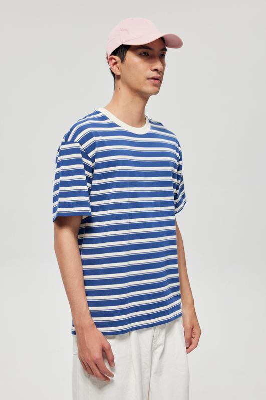 Round Neck Striped Light Version Trendy T-shirt 51191 # Short Sleeved Round Neck