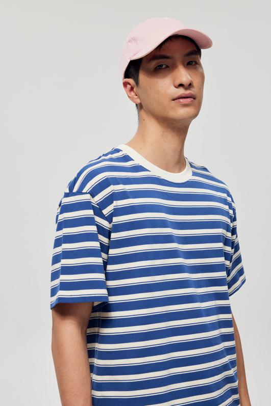 Round Neck Striped Light Version Trendy T-shirt 51191 # Short Sleeved Round Neck