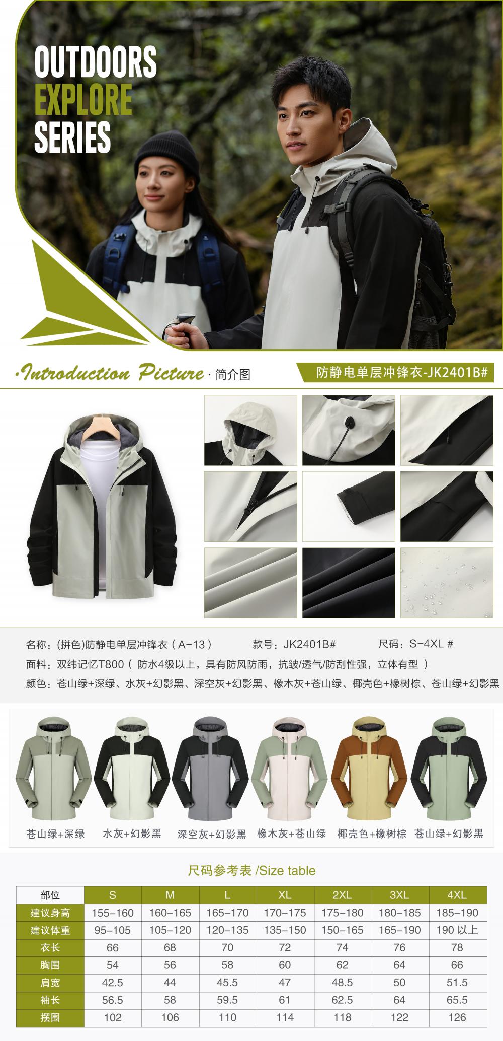 JK2401B (color Blocked) Anti-static Single-layer Submachine Jacket (A-13) Thin Version