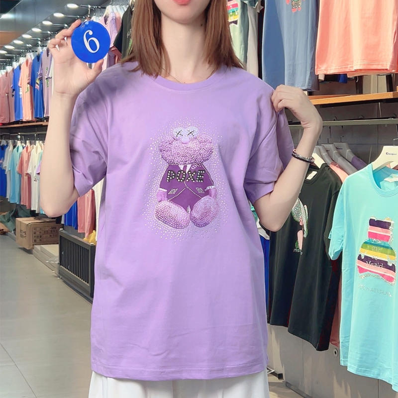 Hot Stamping Collection T-shirt Short Sleeved Round Neck