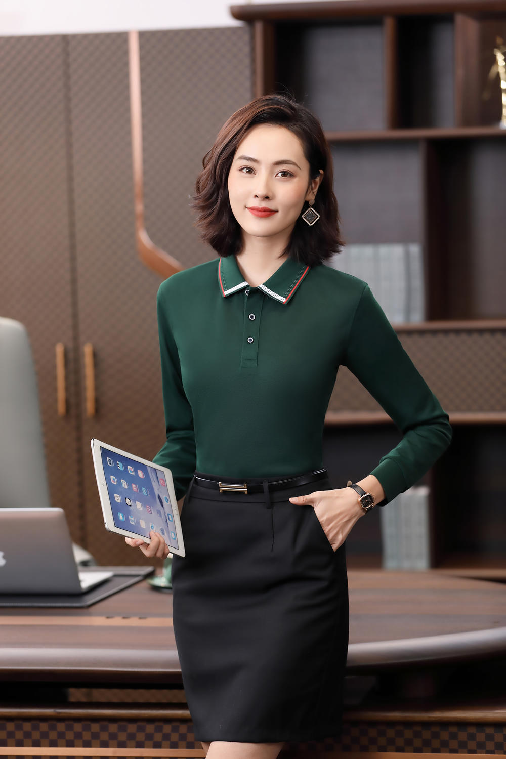 P3003 # 200g 100% Xinjiang Silk Cotton Intercolor Long Sleeve Polo Long Sleeve Collar