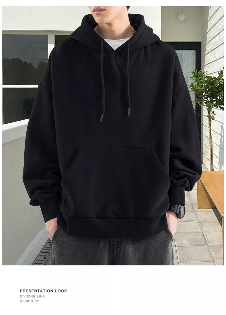 Full Polyester Cotton Left Diagonal Double Hoodie With Hat, Shoulder Drop, Round Neck