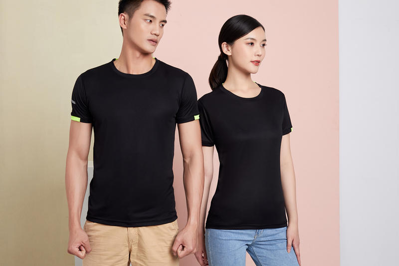 7111 Grid Quick Drying T-shirt Short Sleeved Round Neck