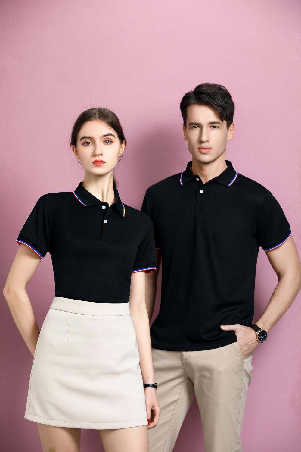 F1092 Tencel Cotton Intercolor Collar Non Pilling Business Polo Short Sleeve Collar