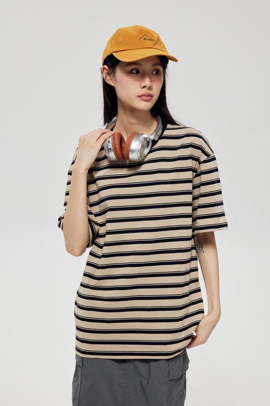 Round Neck Striped Light Version Trendy T-shirt 51191 # Short Sleeved Round Neck