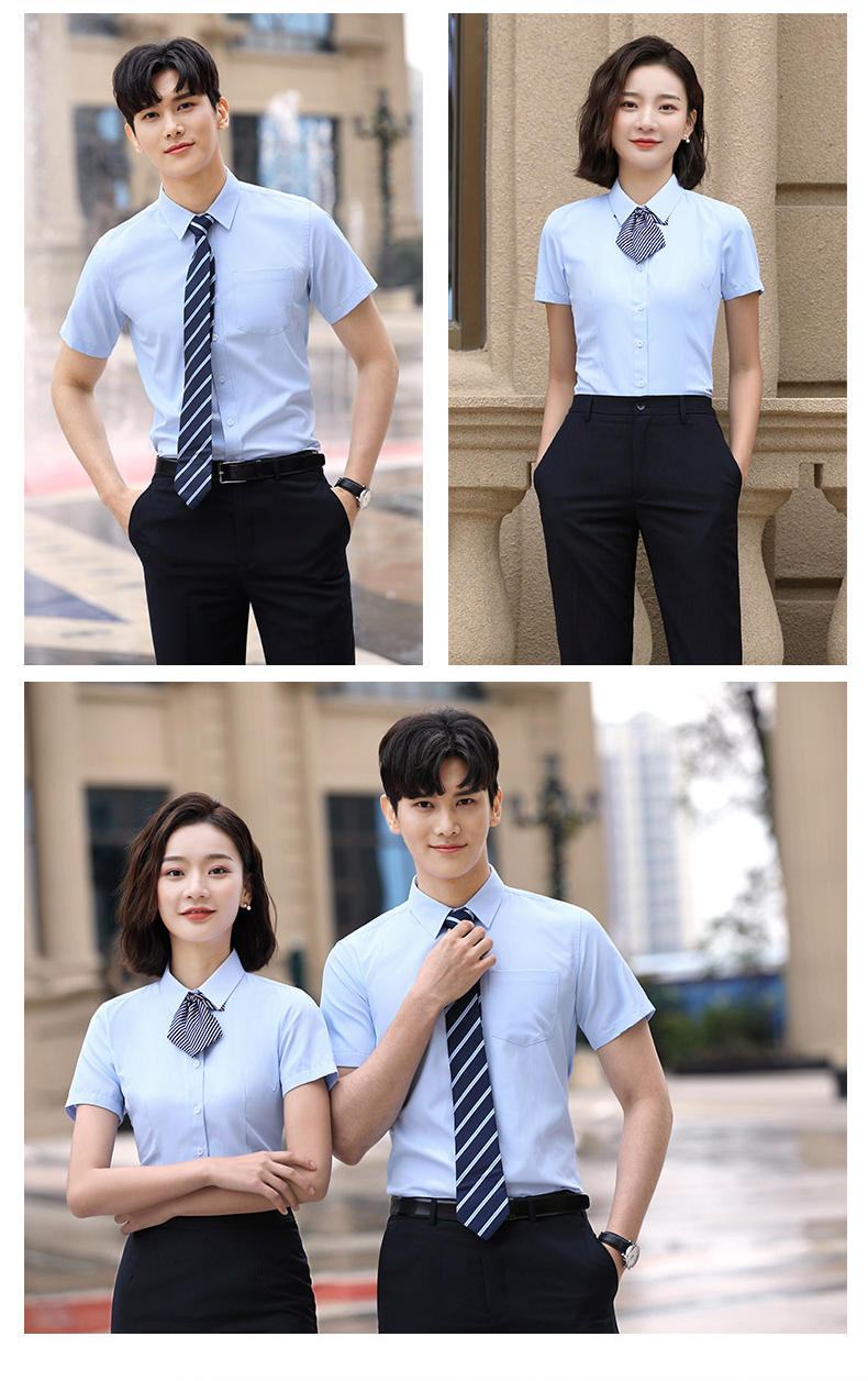 113-114- Short Sleeved Slim Twill 40% Cotton Men's And Women's Pocket Shirt Square Collar