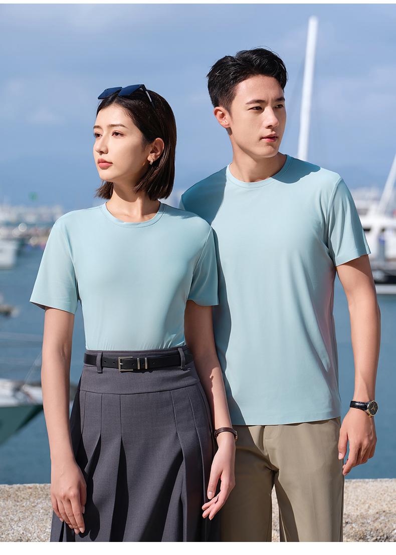 T31 Copper Ammonia Brocade Seamless Round Neck T-shirt Short Sleeved Round Neck