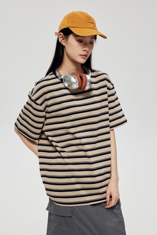 Round Neck Striped Light Version Trendy T-shirt 51191 # Short Sleeved Round Neck