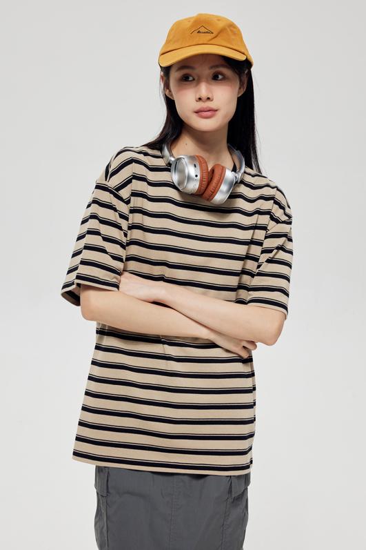 Round Neck Striped Light Version Trendy T-shirt 51191 # Short Sleeved Round Neck