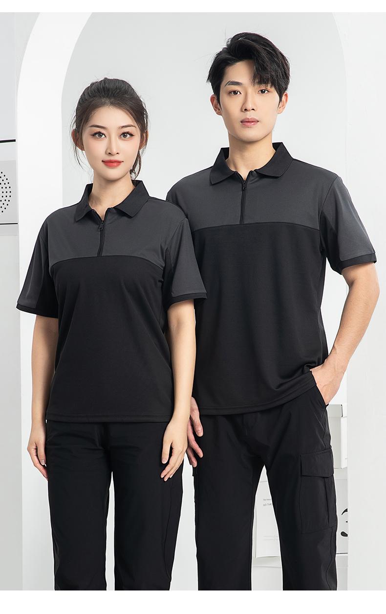 T01- Workwear Lapel Quick Drying Color Blocked Zipper Polo Shirt Short Sleeved Polo Short Sleeved Lapel