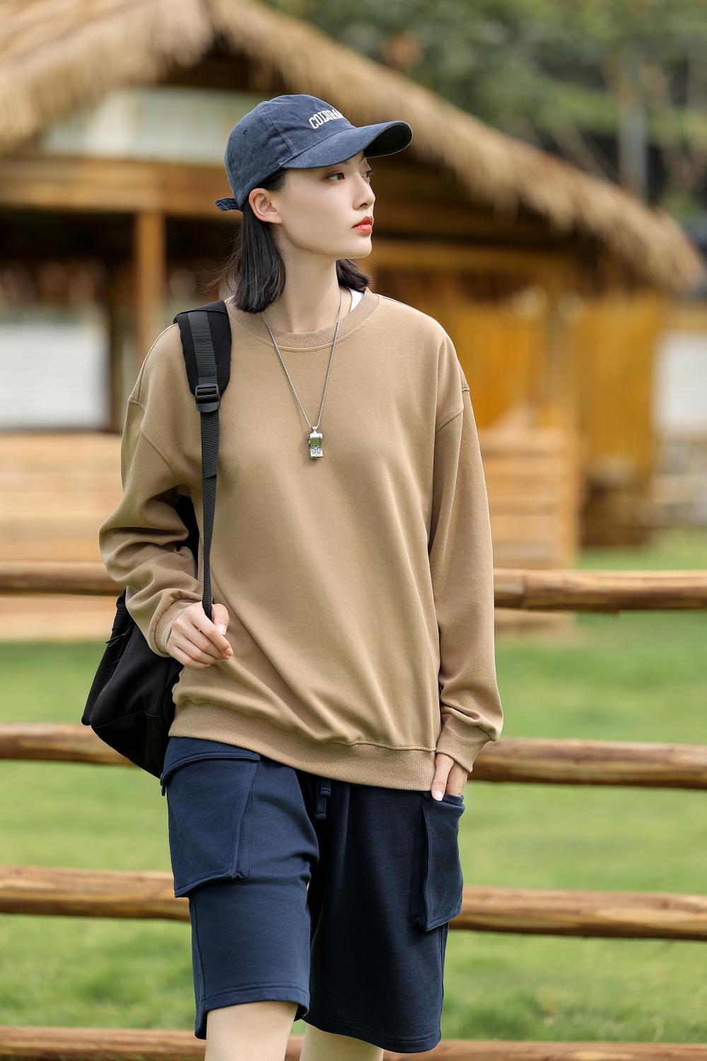 6601 Trendy Cotton Drop Shoulder Round Neck Hoodie