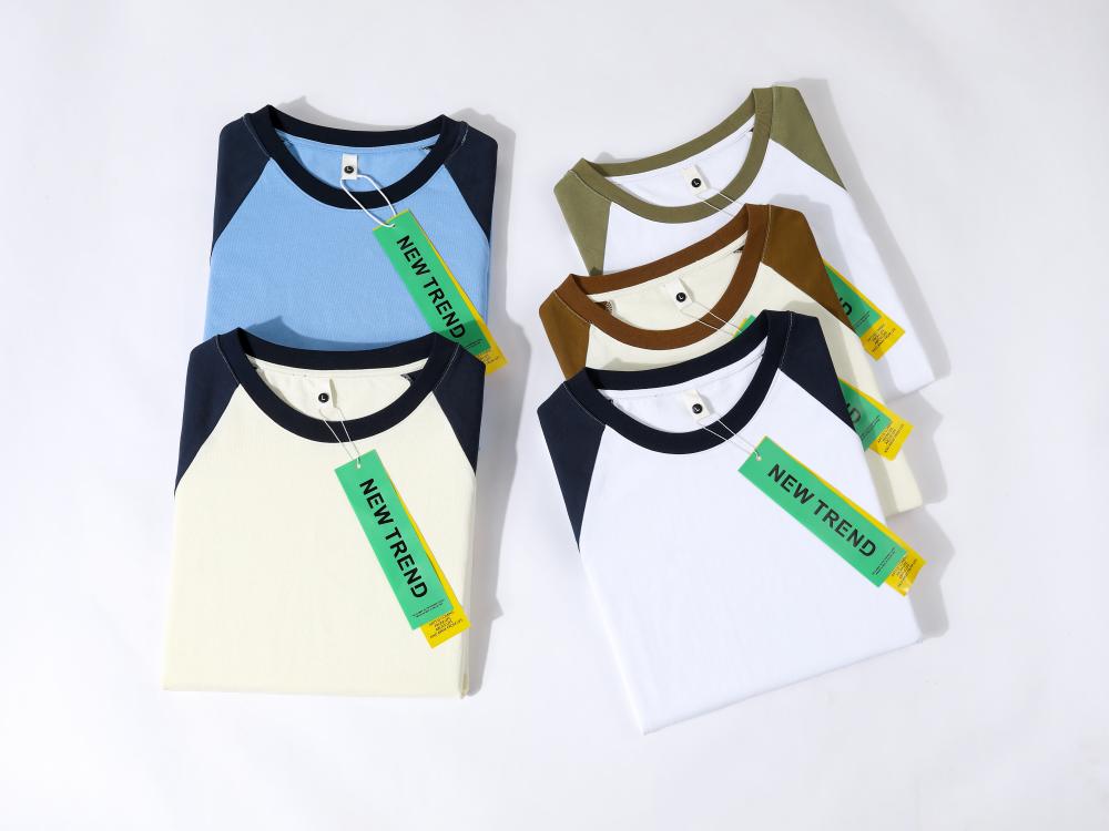 A5045-250g Trendy Brand Shoulder Insertion Round Neck Short Sleeved Cotton T-shirt Short Sleeved Shoulder Insertion