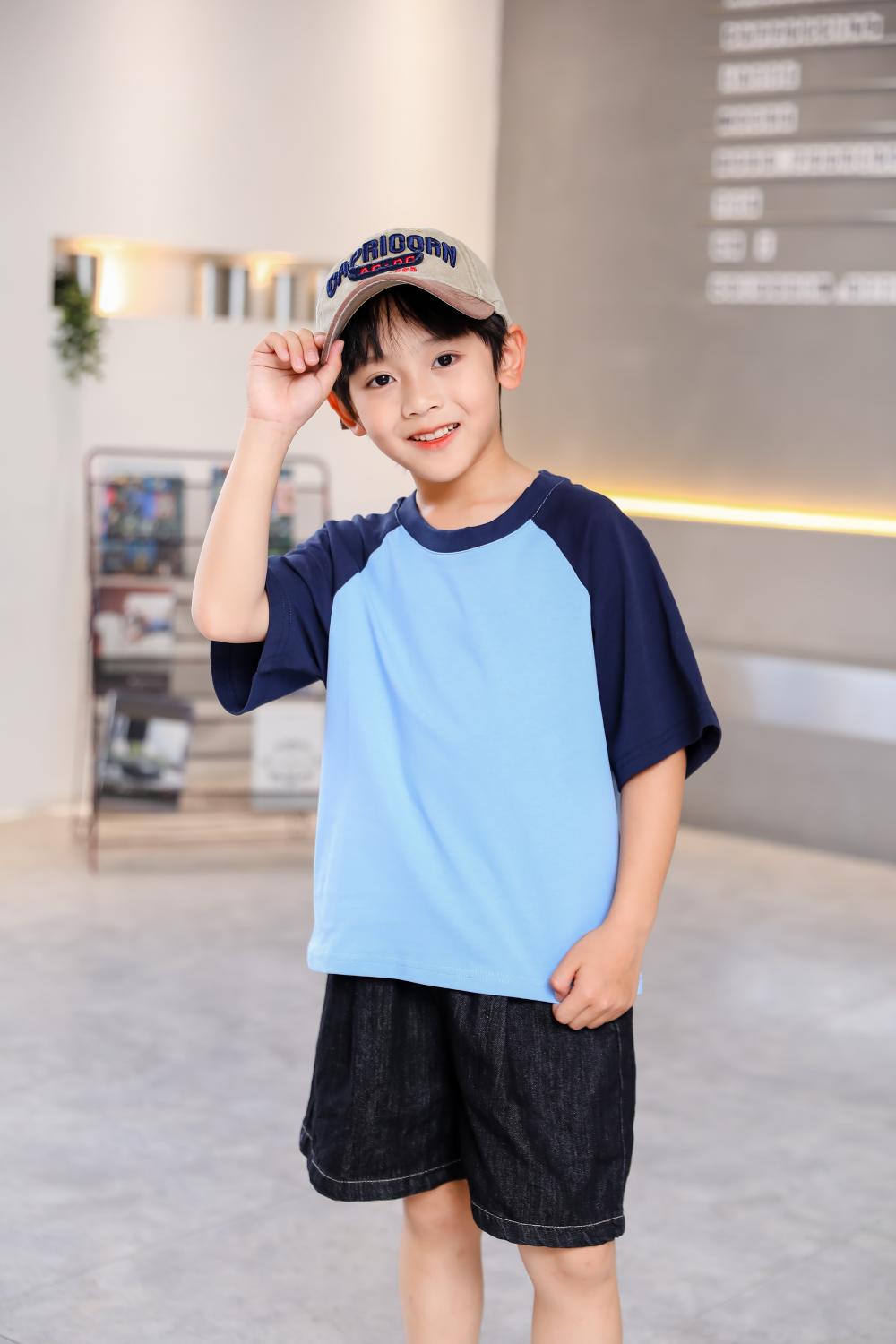 A5045-250g Trendy Brand Shoulder Insertion Round Neck Short Sleeved Cotton T-shirt Short Sleeved Shoulder Insertion