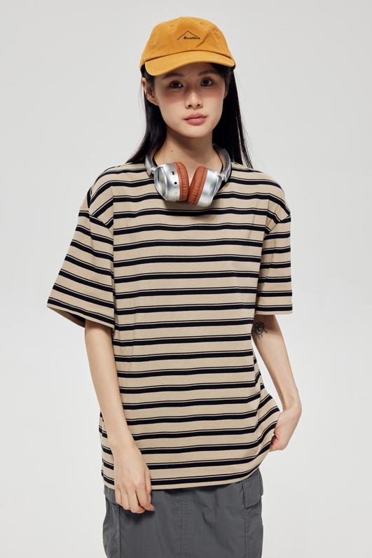 Round Neck Striped Light Version Trendy T-shirt 51191 # Short Sleeved Round Neck