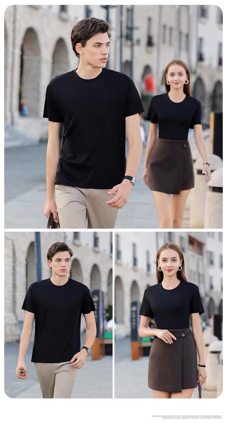 A5048-200g 50 Thread Jade Silk Double-sided Silk Cotton Round Neck Short Sleeved T-shirt Short Sleeved Round Neck