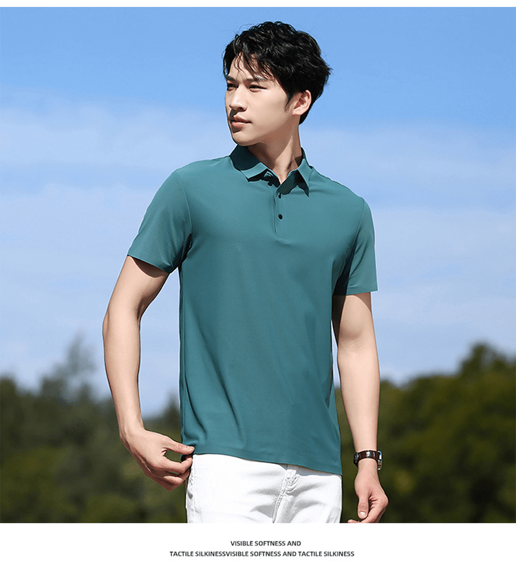 Seamless G1 # Ice Silk Seamless Polo Shirt Short Sleeved Round Neck