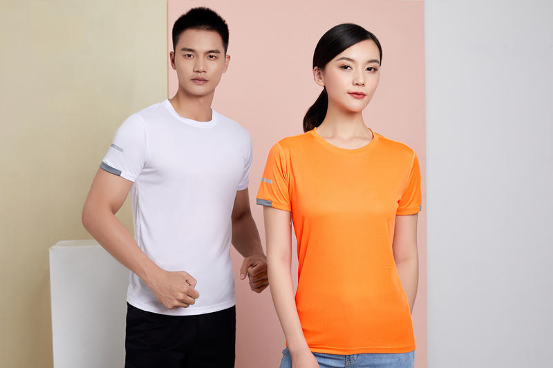 7111 Grid Quick Drying T-shirt Short Sleeved Round Neck