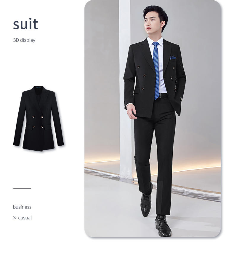 E-5 Style/thick Imitation Wool/double Breasted Suit (8 Colors - Out Of Stock, Customized Upon Order), Black Ample Suit Slim Fit Version