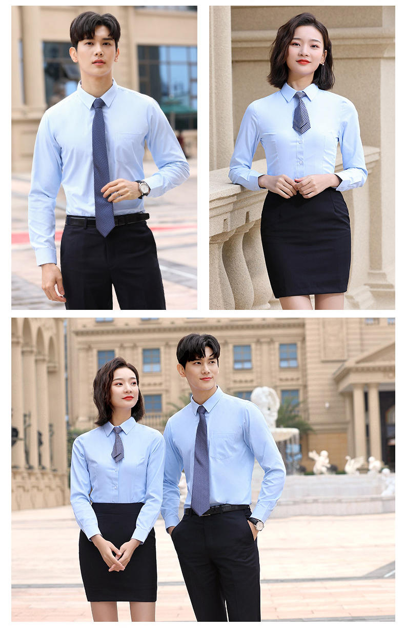 113-114- Long Sleeved Slim Twill 40% Cotton Men's And Women's Pocket Shirt Square Collar