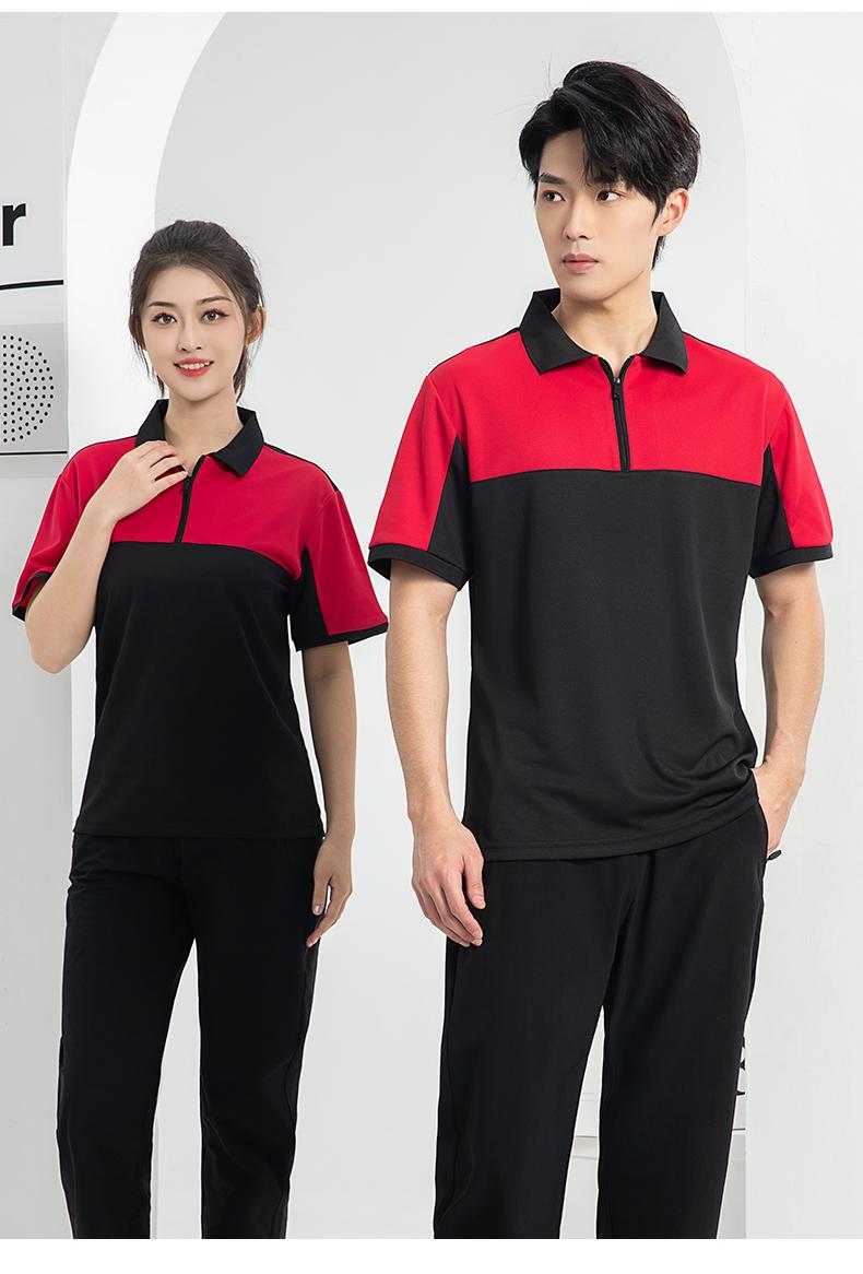 T01- Workwear Lapel Quick Drying Color Blocked Zipper Polo Shirt Short Sleeved Polo Short Sleeved Lapel