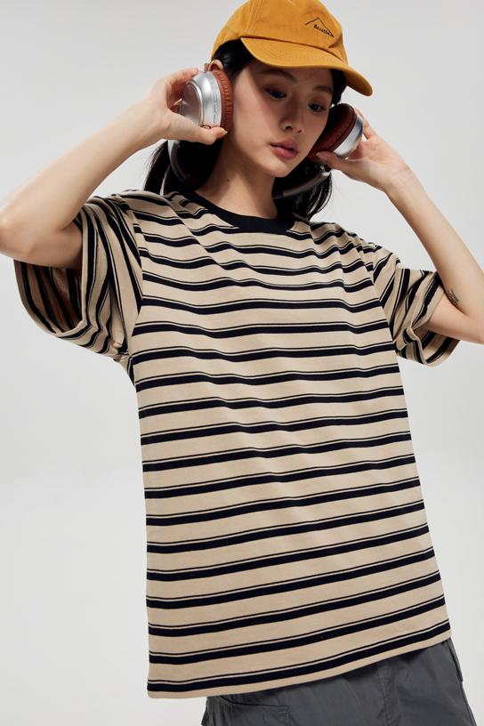 Round Neck Striped Light Version Trendy T-shirt 51191 # Short Sleeved Round Neck