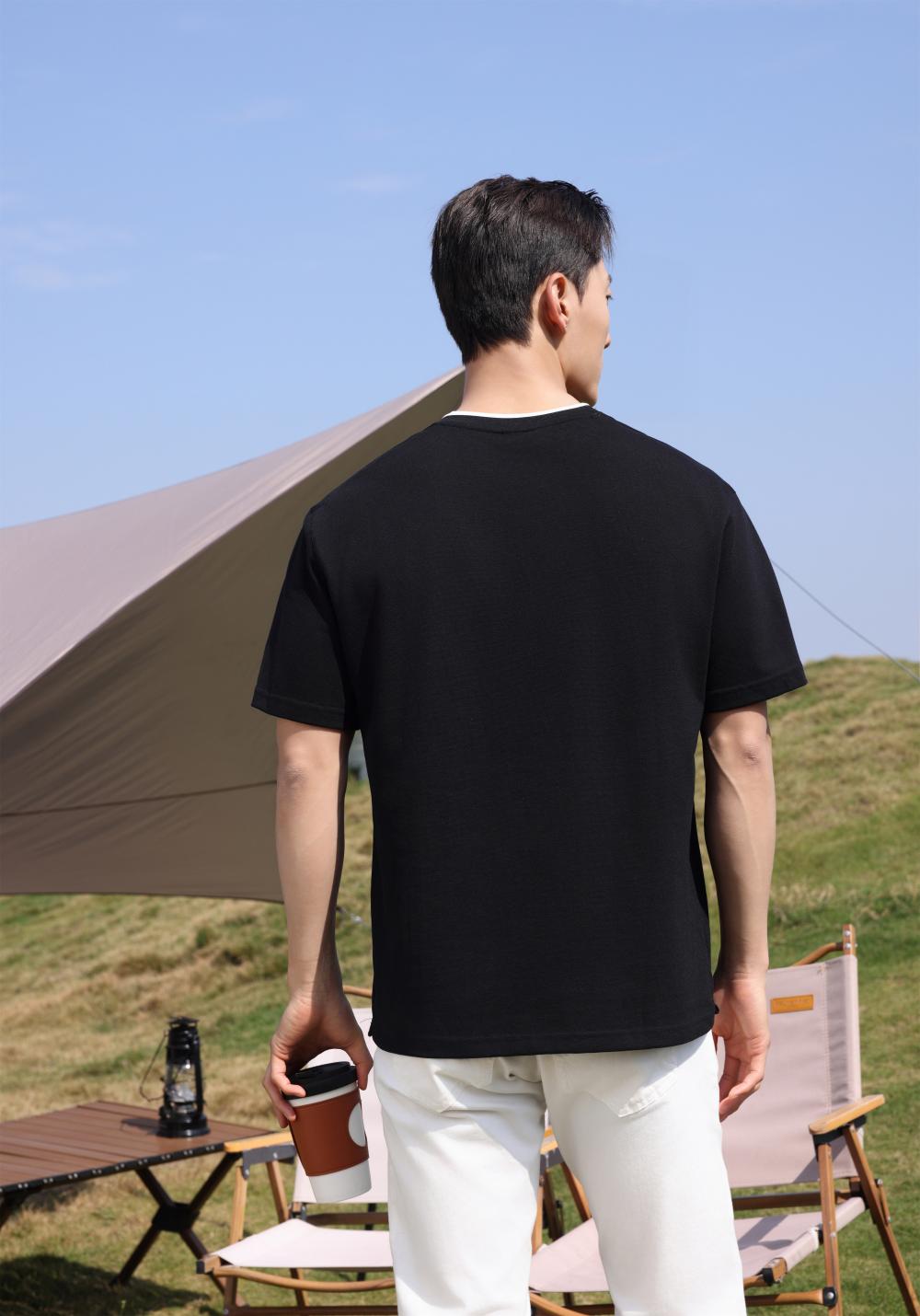 247 (Looking At Dongting Lake) Large Mesh Wide Version Round Neck T-shirt Short Sleeve Round Neck