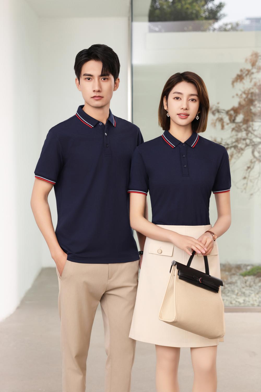 BT6698 Mulberry Silk Intercolor Collar Polo Short Sleeve Collar