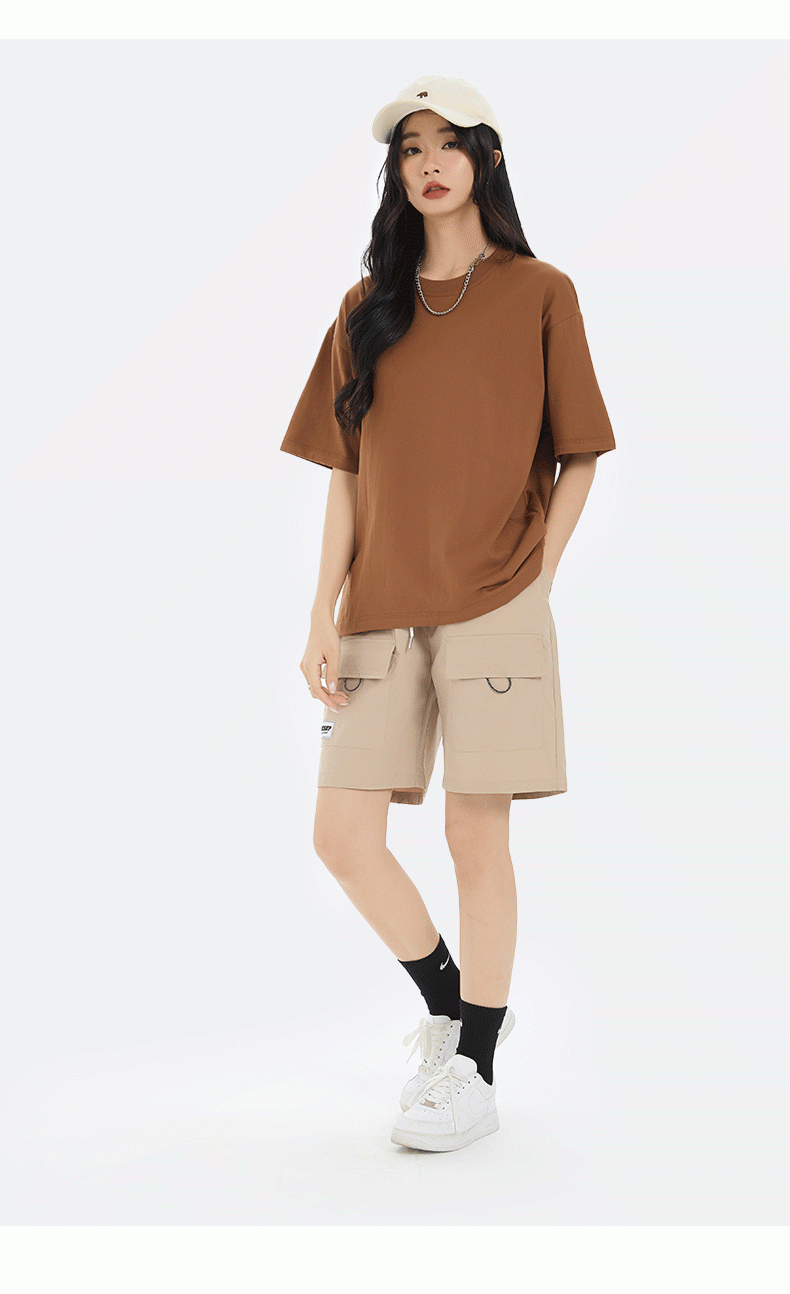 A5021-240g Off Shoulder Short Sleeved Round Neck Pure Cotton T-shirt