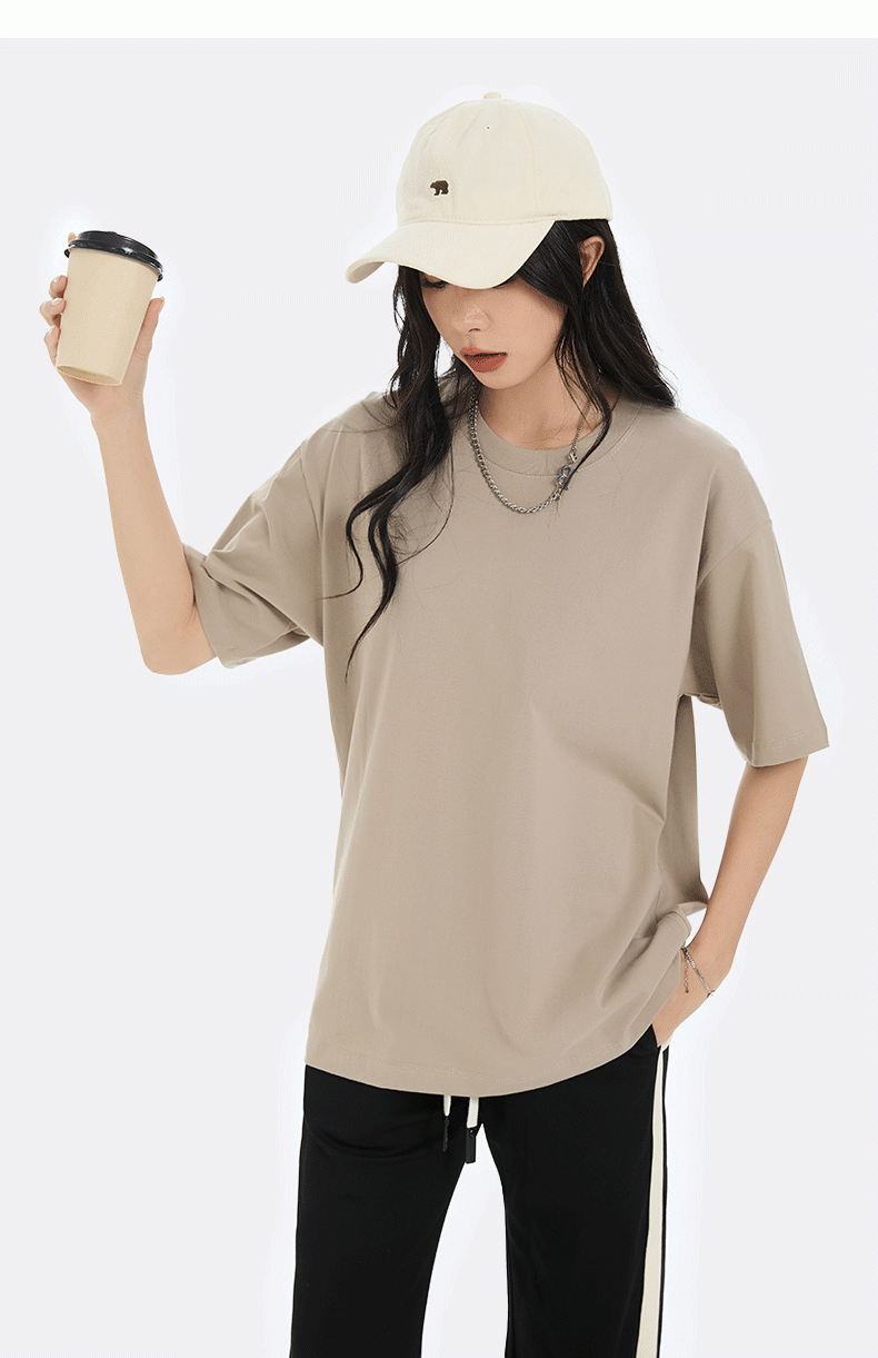 A5021-240g Off Shoulder Short Sleeved Round Neck Pure Cotton T-shirt