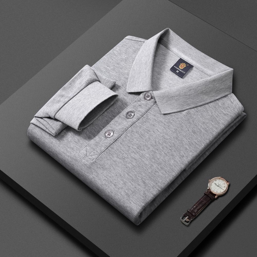 P3005 # 210g Combed Pure Cotton Double Bead Solid Color Long Sleeved Polo Long Sleeved Lapel