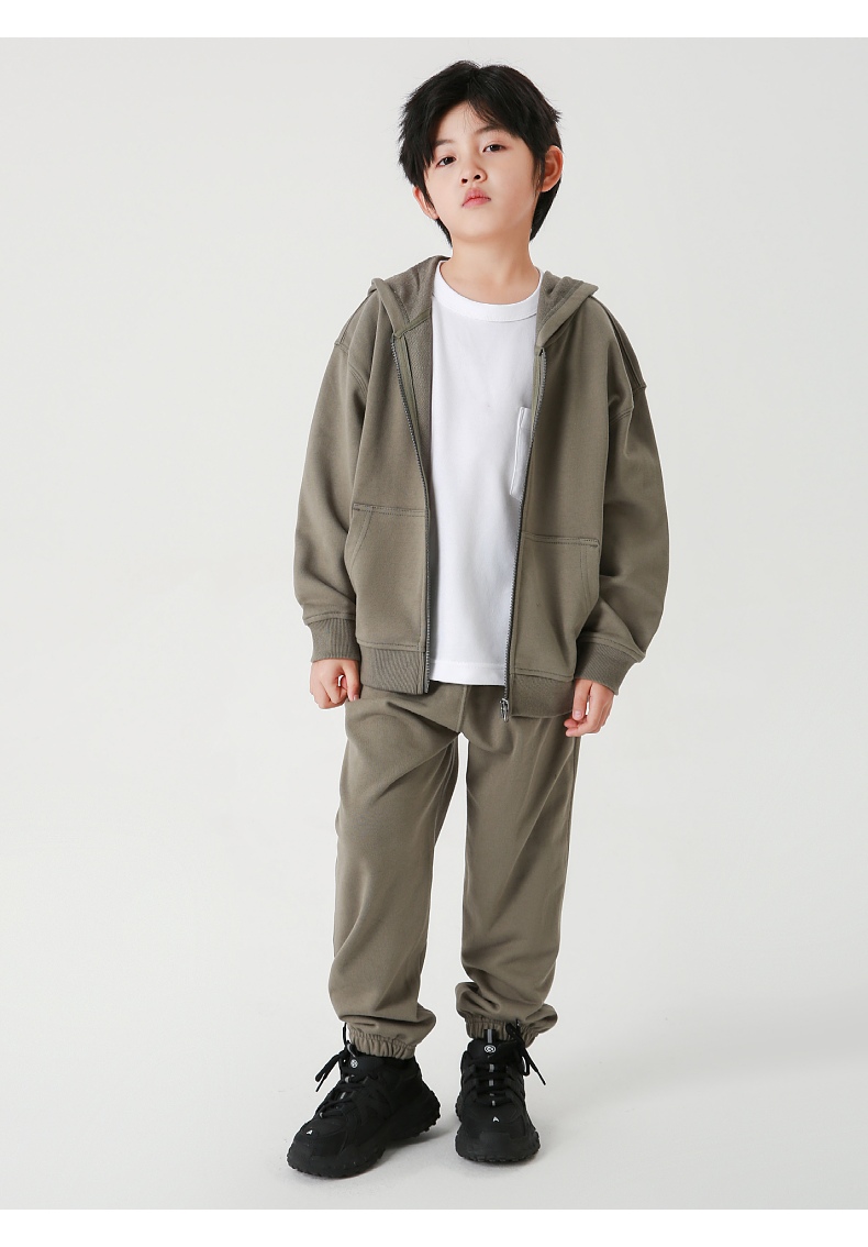 BW15 330g Pure Cotton Looped Children's Zipper Cardigan Jacket Hoodie Hooded Zipper