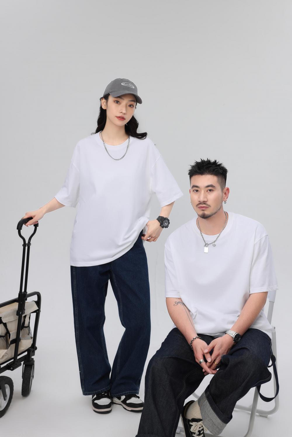 Premium 300g Trendy European Style Off Shoulder Round Neck T-shirt With Short Sleeved Round Neck