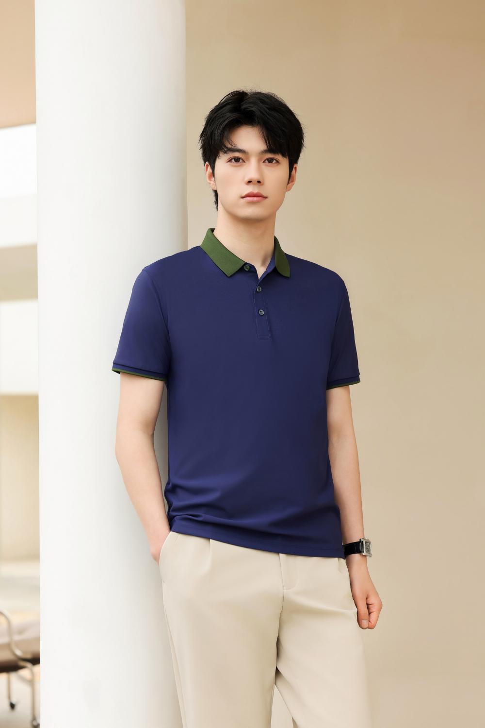 9112 Nylon+spandex Dynamic Bead Contrasting Collar Polo Short Sleeved Collar