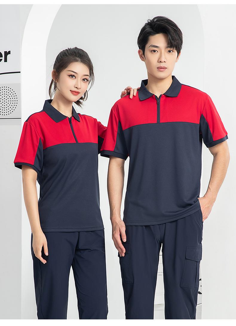 T01- Workwear Lapel Quick Drying Color Blocked Zipper Polo Shirt Short Sleeved Polo Short Sleeved Lapel