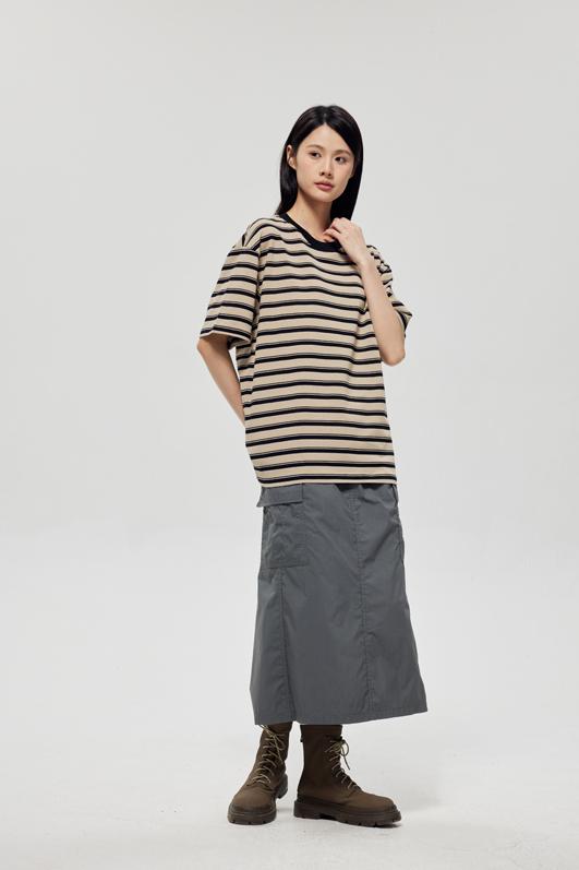 Round Neck Striped Light Version Trendy T-shirt 51191 # Short Sleeved Round Neck