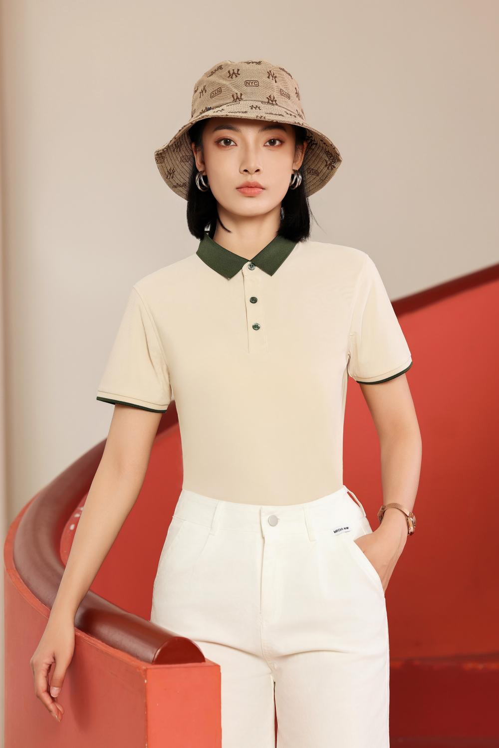 9112 Nylon+spandex Dynamic Bead Contrasting Collar Polo Short Sleeved Collar